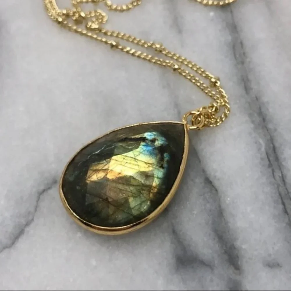 RESTOCKED! Labradorite Nebula 14K GP Boho Necklace Green/Blue Gemstone Handmade